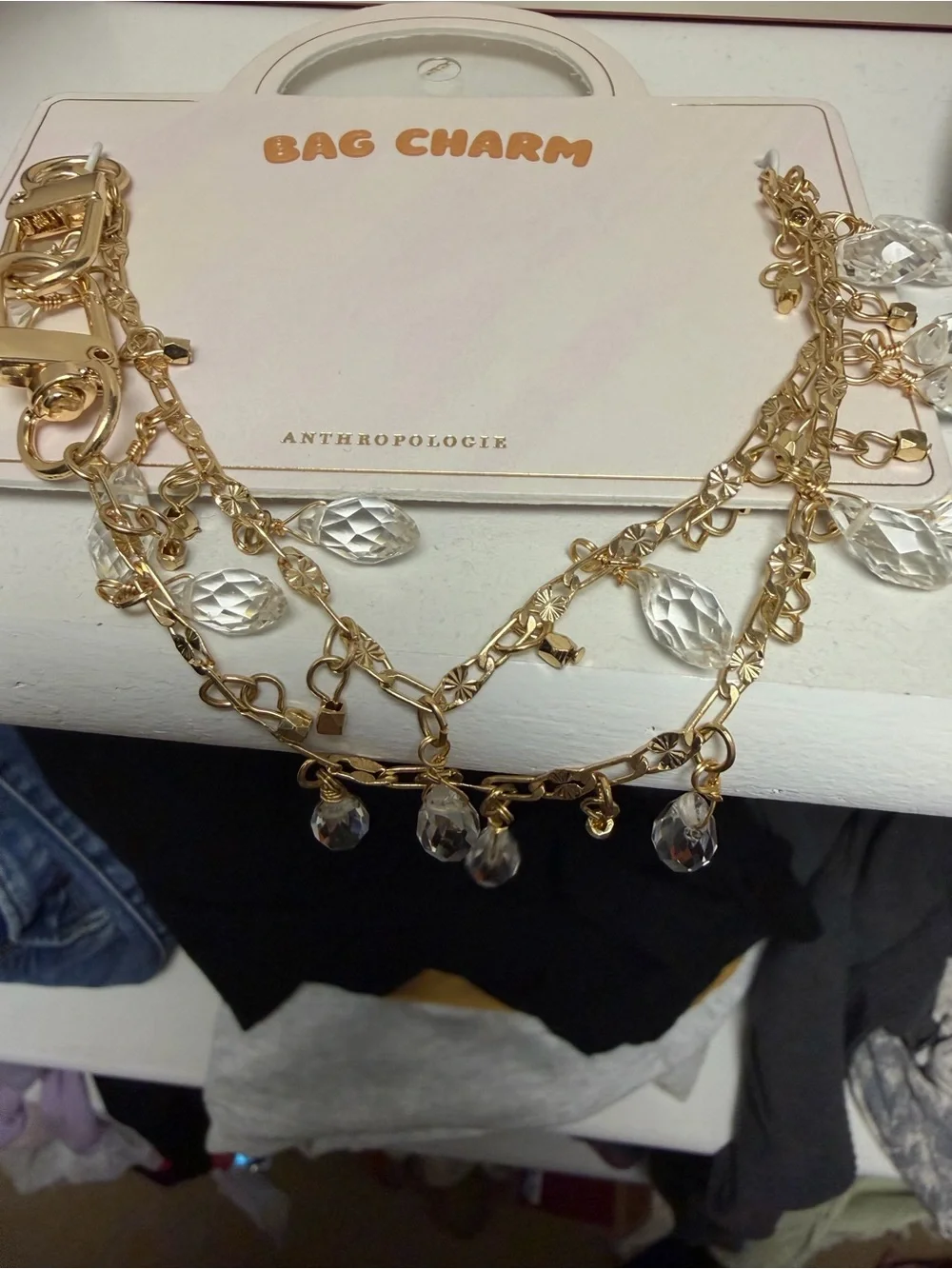 Anthropologie Gold and Clear Crystal Dangle Bracelet